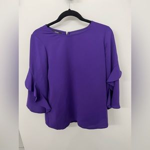 Alfani Woman’s blouse purple ruffle 3/4 sleeves Size XS